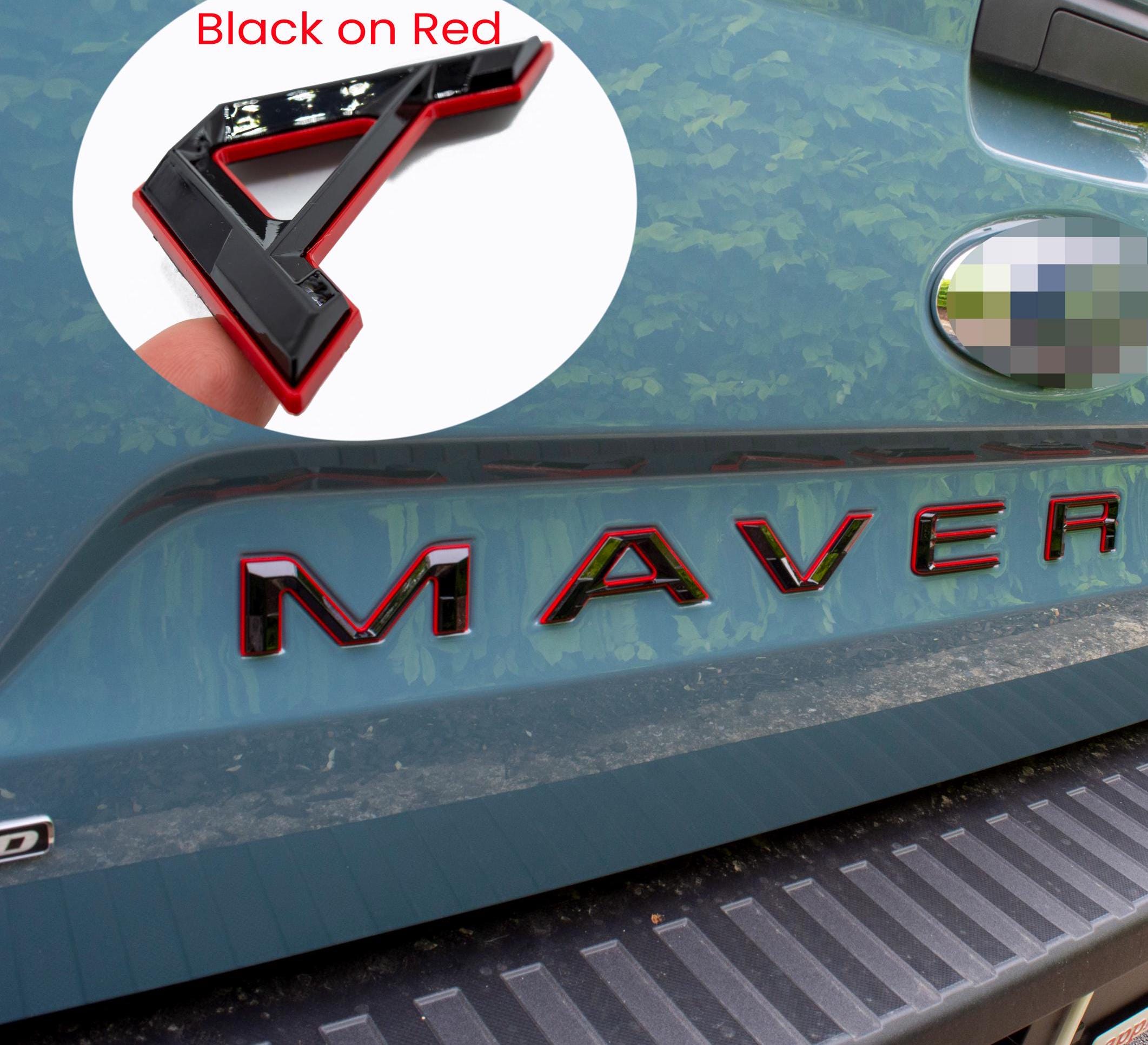 Black on Red Fits 2022-2025 Ford Maverick Tailgate Letters ABS Plastic Insert Decals - Durable Raised Badge Kit