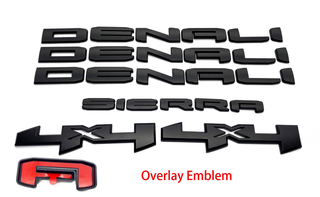 Doors Tailgate Sierra Denali 4x4 overlay Emblems Fits 2019-2025 GMC Sierra 1500 Denali 4X4 Matte Black
