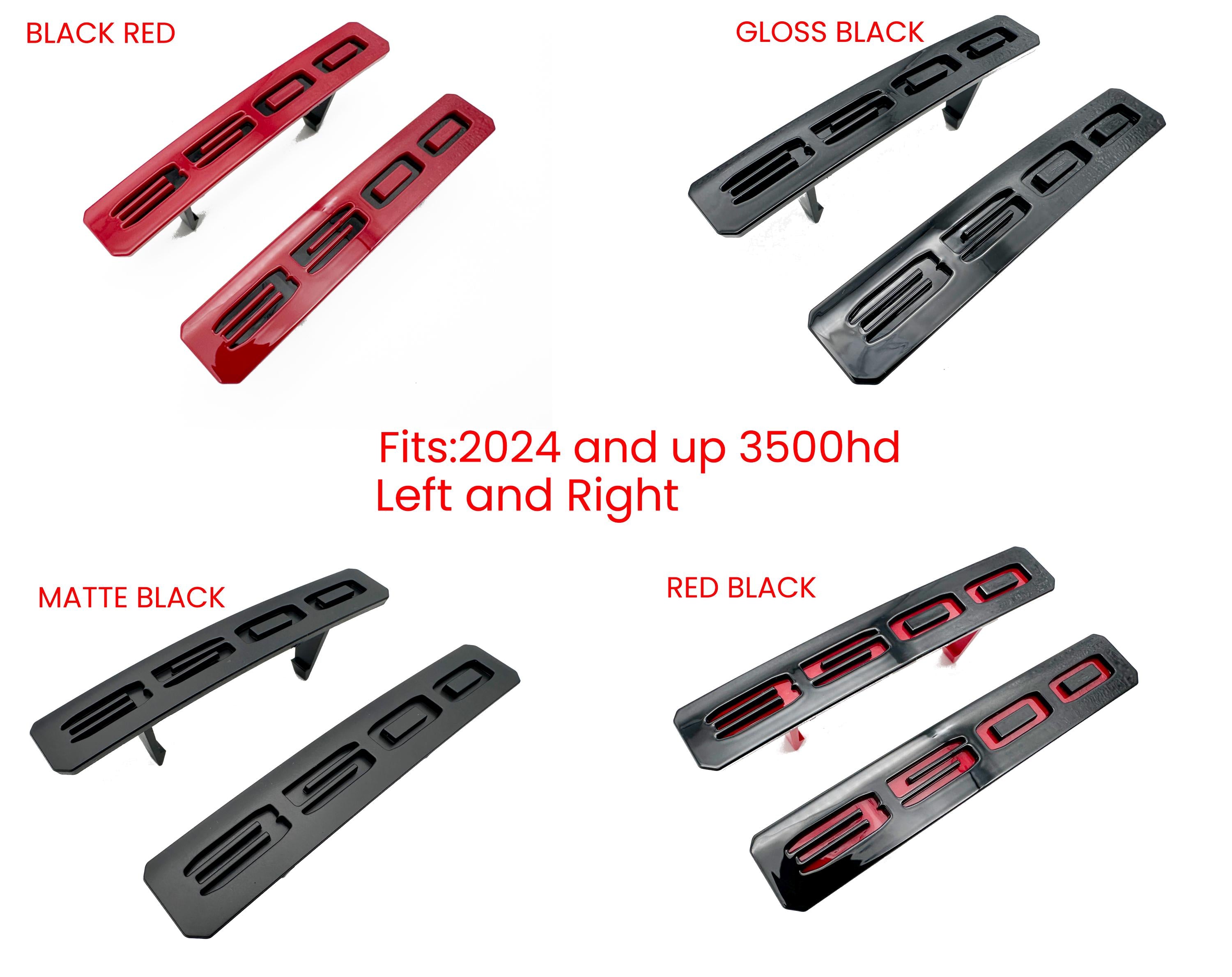 Gloss Black and Red Front Bumper Fascia Fender 3500HD Emblems - Replacement for 2024+ GMC Sierra 3500HD