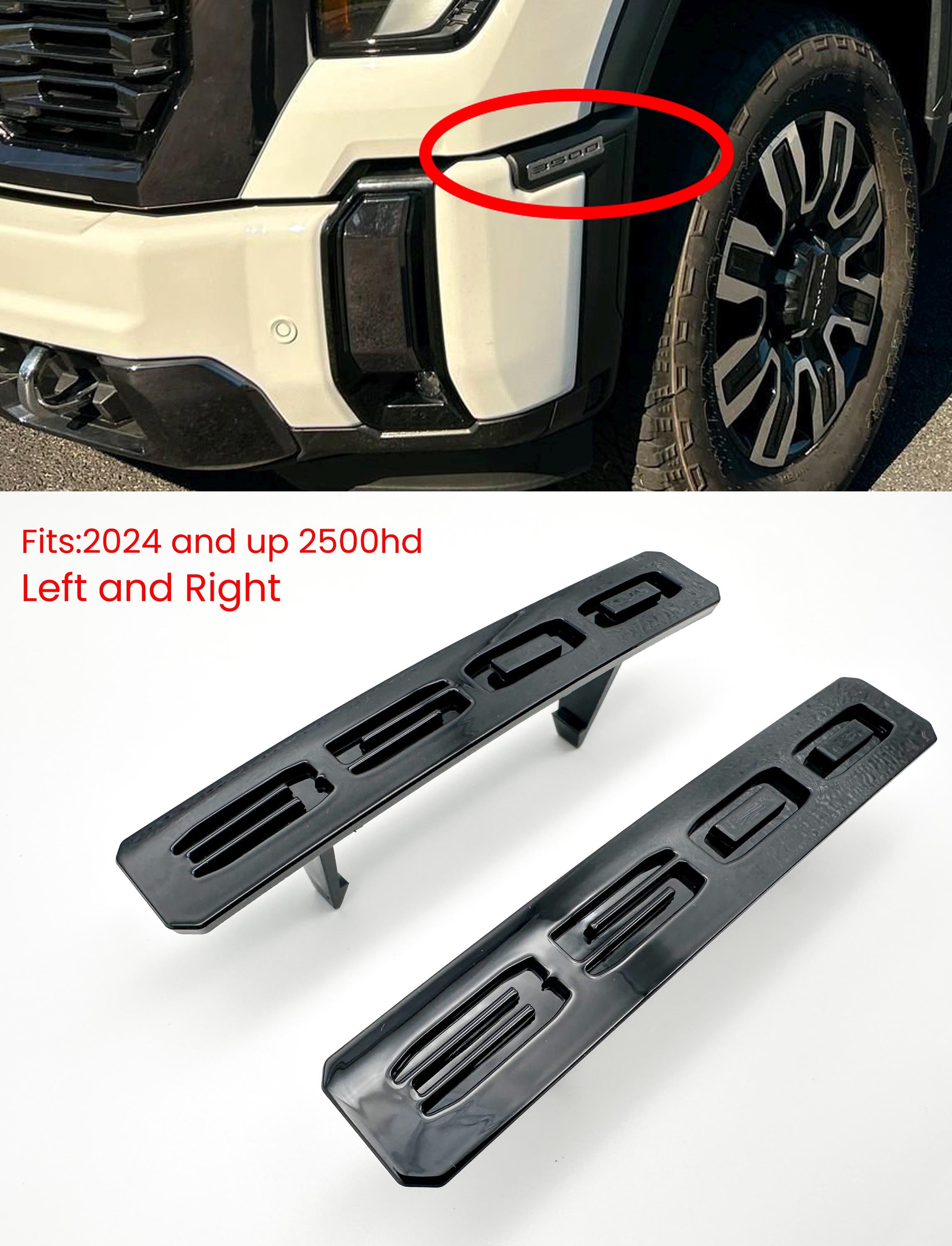 Gloss Black and Red Front Bumper Fascia Fender 3500HD Emblems - Replacement for 2024+ GMC Sierra 3500HD