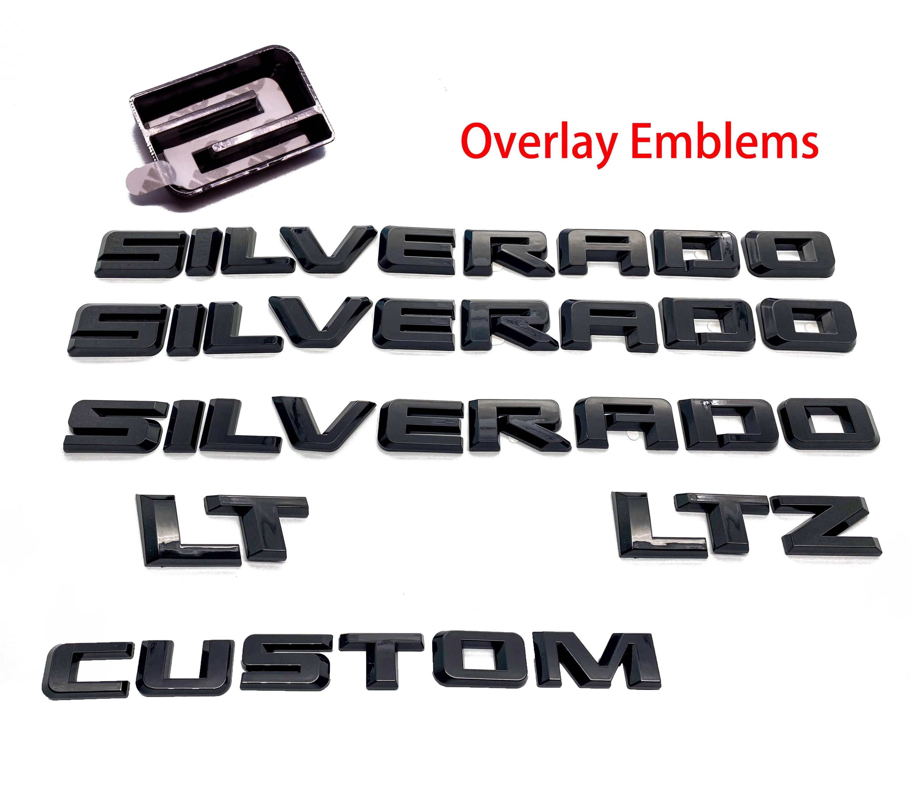 Black Silverado LT LTZ Custom Overlay Letters Emblem - Fits 2019-2025 Chevrolet Chevy Silverado
