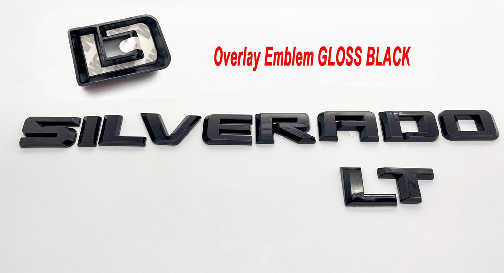 Black Silverado LT LTZ Custom Overlay Letters Emblem - Fits 2020-2025 Chevrolet Chevy Silverado 2500HD 3500HD