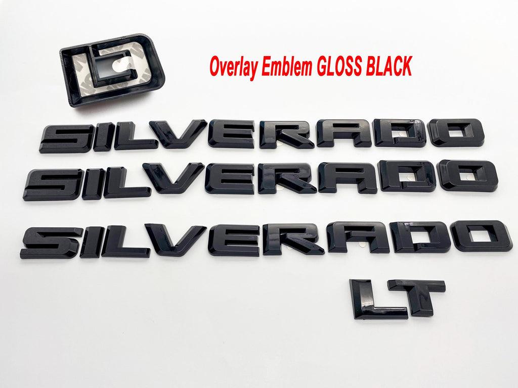 Black Silverado LT Overlay Letters Emblem - Fits 2019-2025 Chevrolet Chevy Silverado