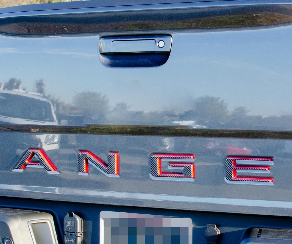 Black fiber with Red outline Raised Tailgate Insert Letters Tailgate Letters Insert Plastic ABS Badge Fits 2019-2023 Ford Ranger Tailgate