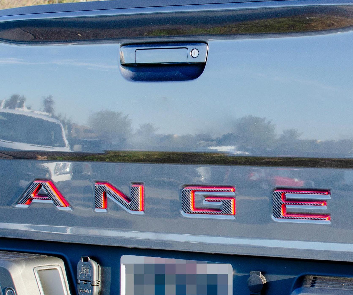Black fiber with Red outline Raised Tailgate Insert Letters Tailgate Letters Insert Plastic ABS Badge Fits 2019-2023 Ford Ranger Tailgate