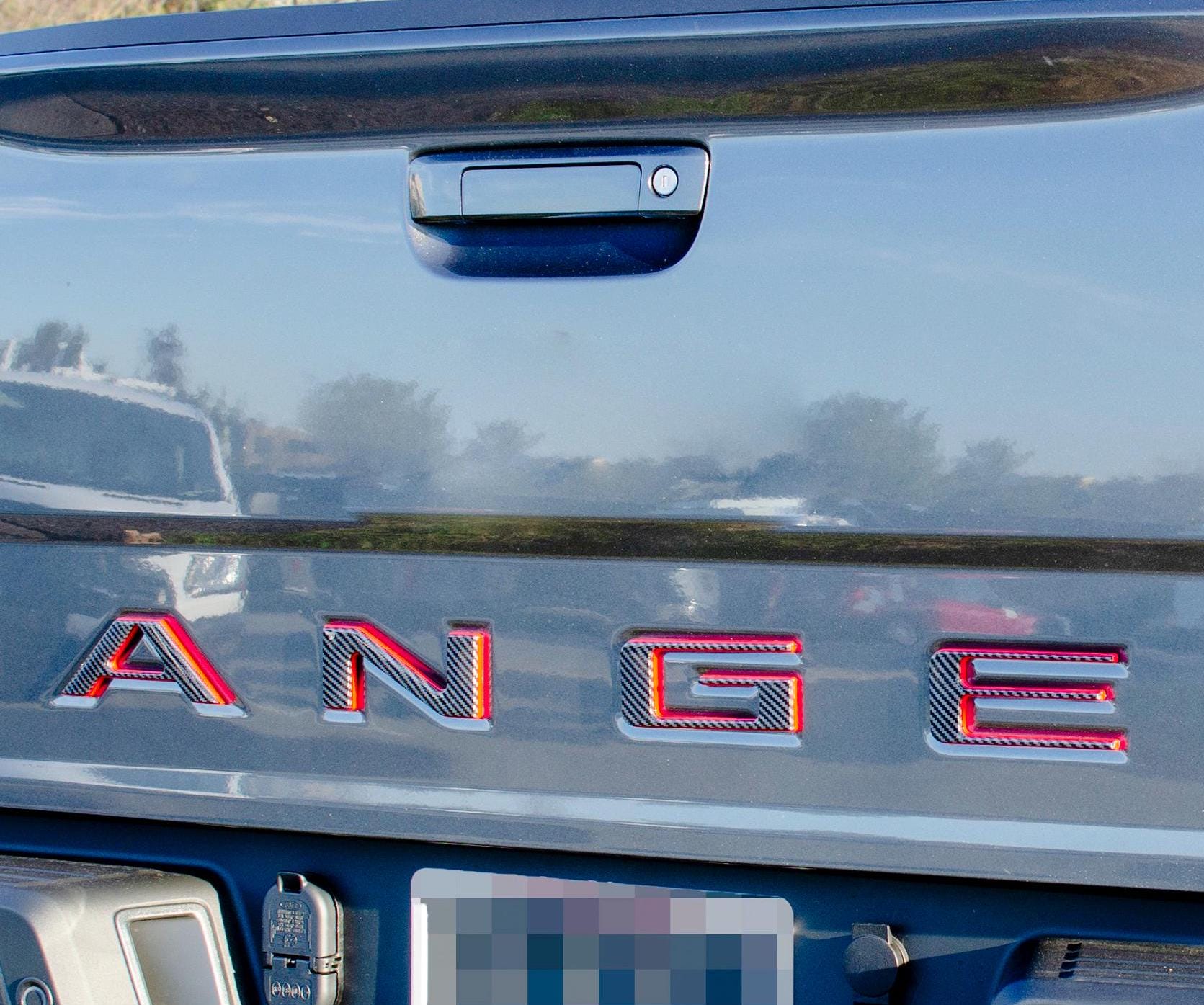 Black fiber with Red outline Raised Tailgate Insert Letters Tailgate Letters Insert Plastic ABS Badge Fits 2019-2023 Ford Ranger Tailgate