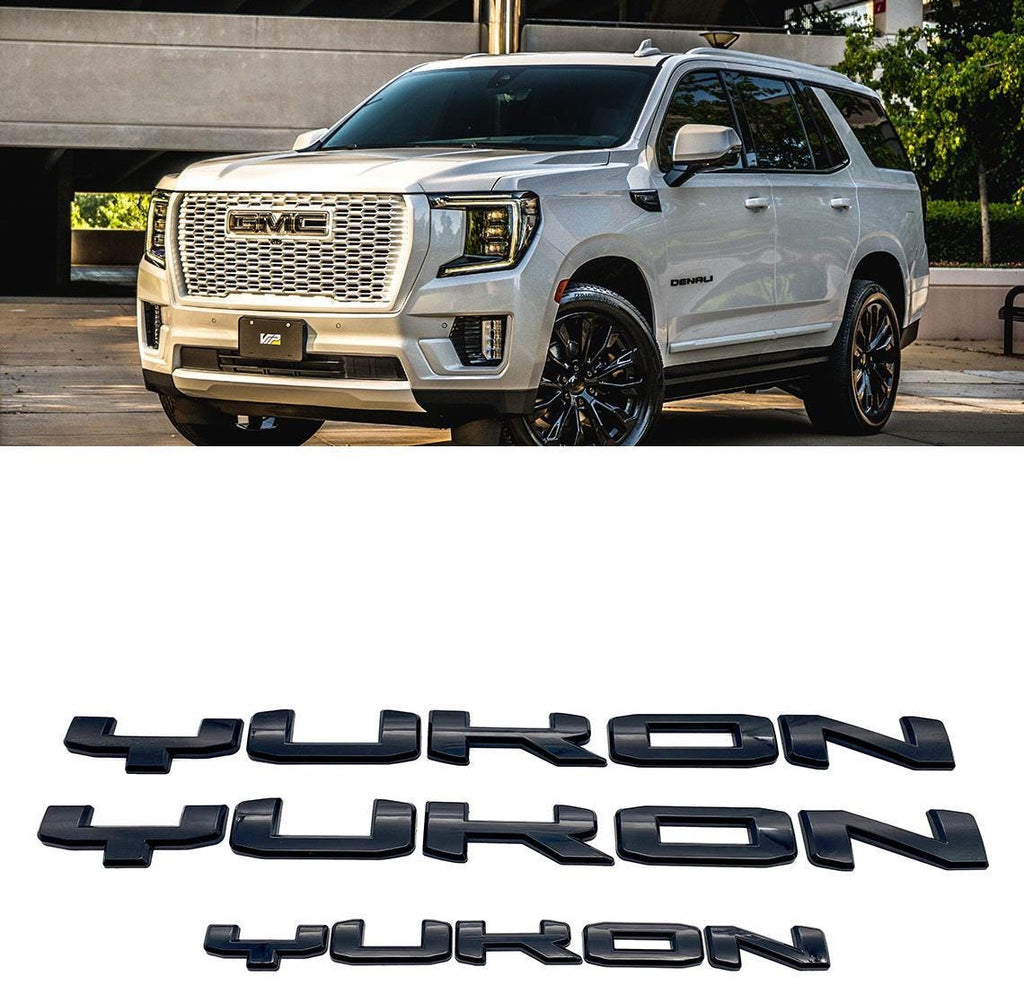 3Pcs Gloss Black Overlay Emblems Kit 2021-2025 Yukon SLT Letters Emblem 3D Door Rear Nameplate