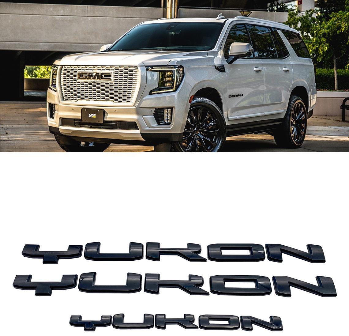 3Pcs Gloss Black Overlay Emblems Kit 2021-2025 Yukon SLT Letters Emblem 3D Door Rear Nameplate