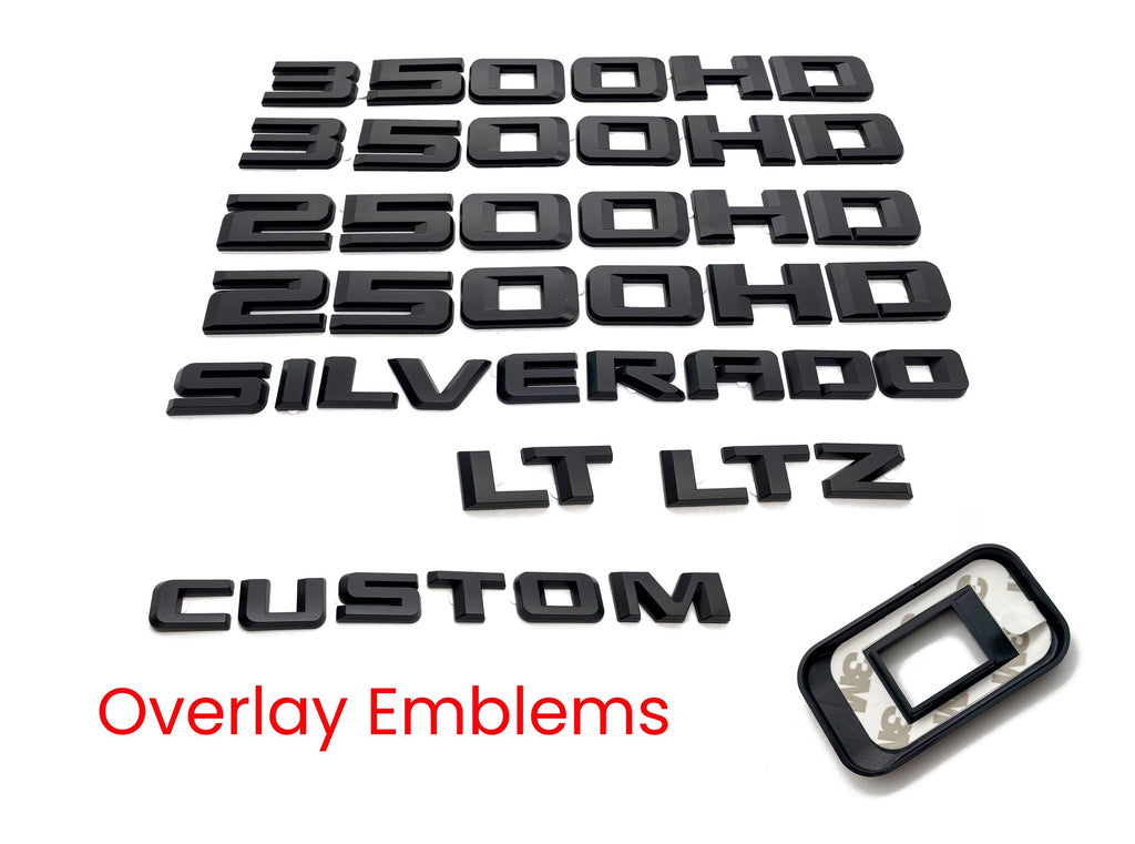 Black Silverado LT LTZ Custom Overlay Letters Emblem - Fits 2020-2025 Chevrolet Chevy Silverado 2500HD 3500HD