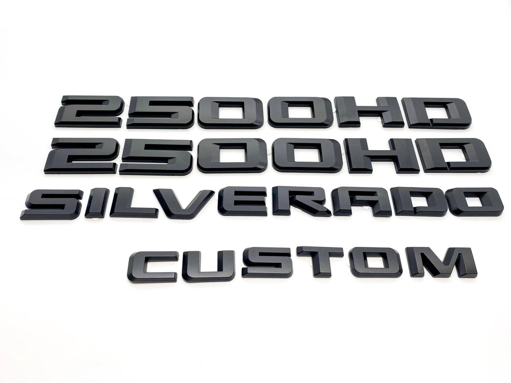 Black Silverado LT LTZ Custom Overlay Letters Emblem - Fits 2020-2025 Chevrolet Chevy Silverado 2500HD 3500HD