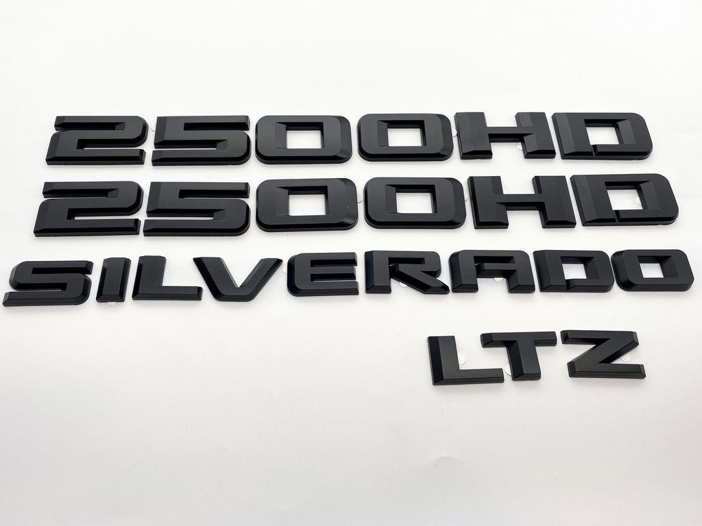 Black Silverado LT LTZ Custom Overlay Letters Emblem - Fits 2020-2025 Chevrolet Chevy Silverado 2500HD 3500HD