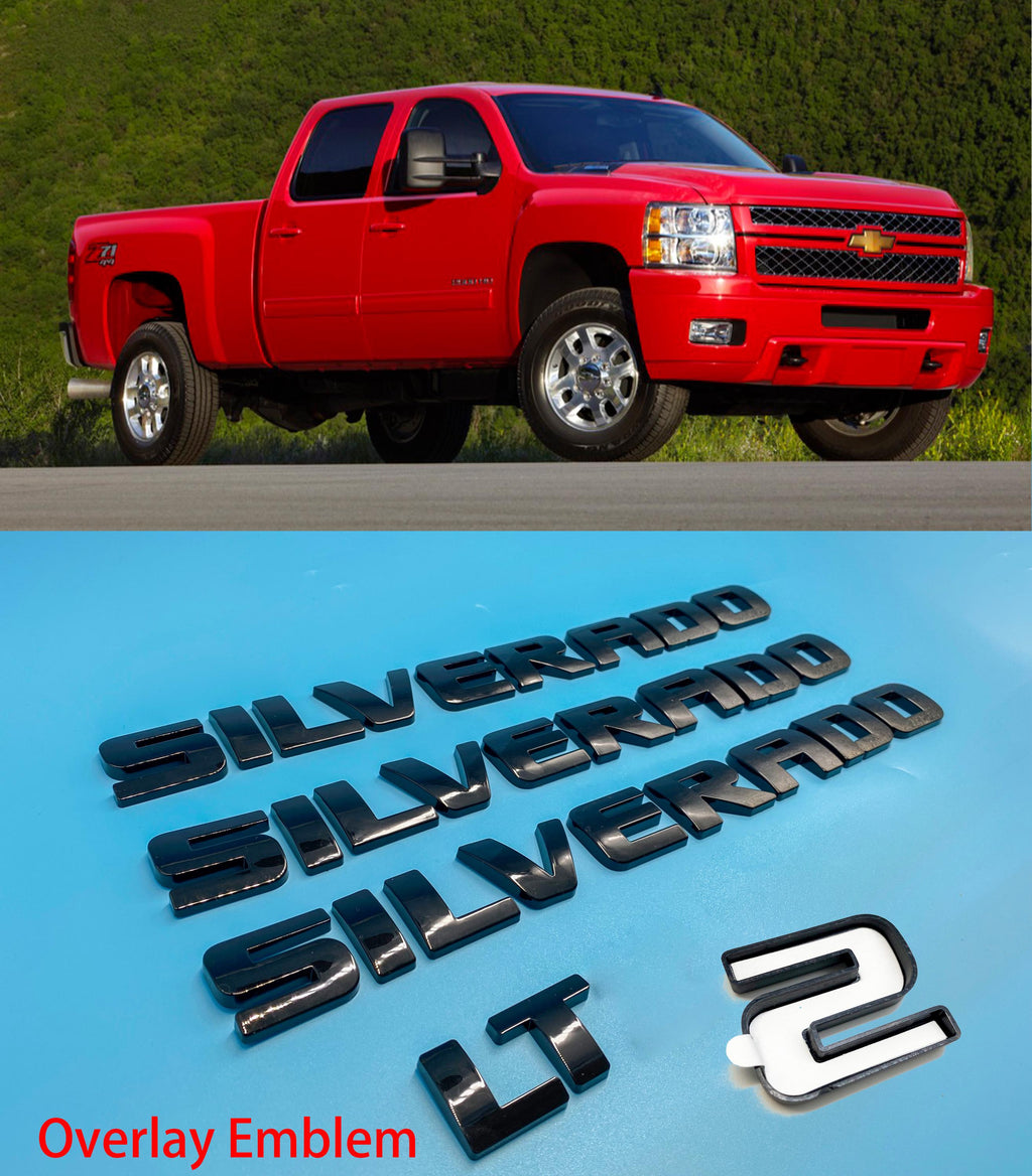 Overlay Gloss Black / Matte Black Doors Rear Emblems Fit 2007-2018 Silverado 1500 LTZ LT