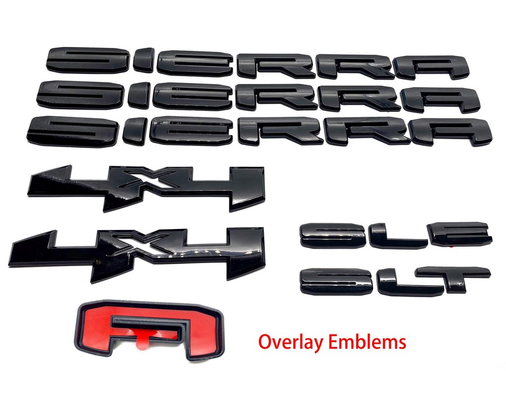 Doors Tailgate Gloss Black Emblem Overlay 2019-2025 GMC Sierra 1500 2500HD 3500HD SLE SLT