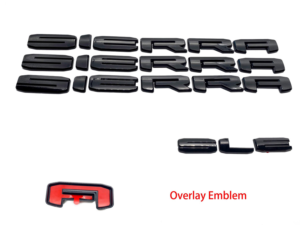 Doors Tailgate Gloss Black Emblem Overlay 2019-2025 GMC Sierra 1500 2500HD 3500HD SLE SLT