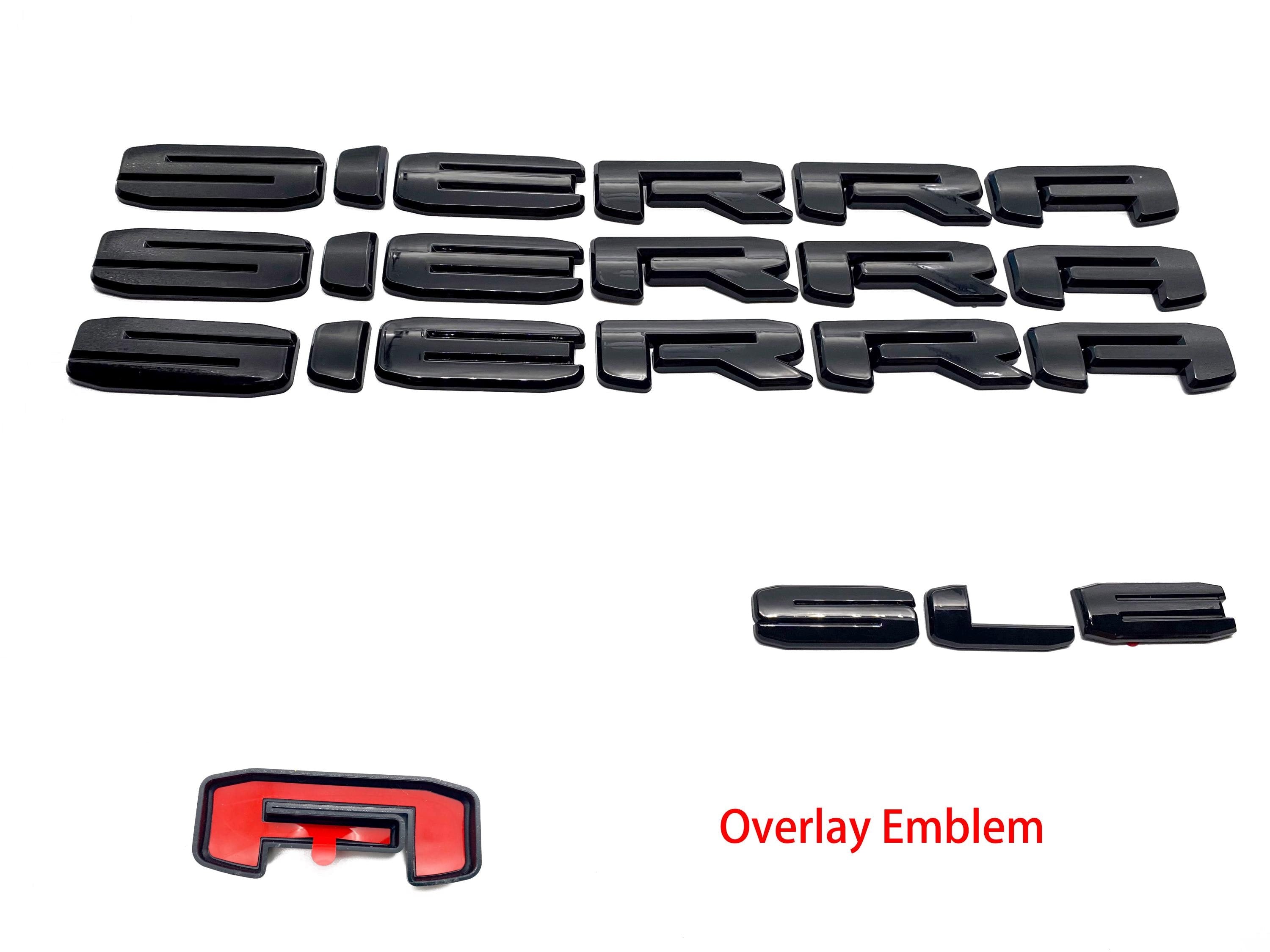Doors Tailgate Gloss Black Emblem Overlay 2019-2025 GMC Sierra 1500 2500HD 3500HD SLE SLT