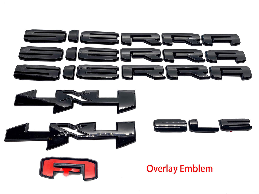 Doors Tailgate Gloss Black Emblem Overlay 2019-2025 GMC Sierra 1500 2500HD 3500HD SLE SLT