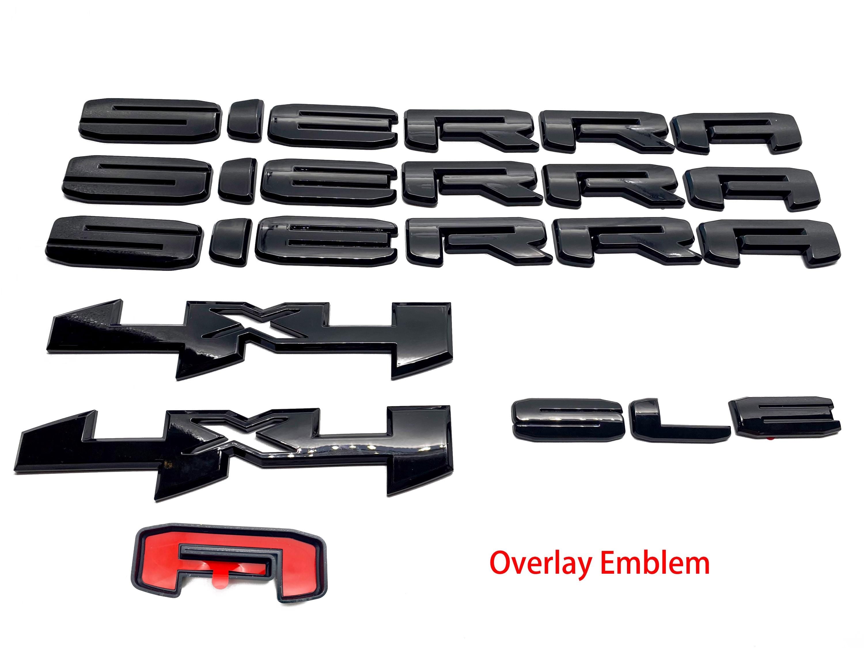 Doors Tailgate Gloss Black Emblem Overlay 2019-2025 GMC Sierra 1500 2500HD 3500HD SLE SLT