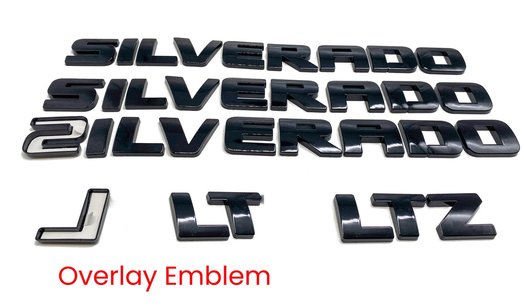Overlay Gloss Black / Matte Black Doors Rear Emblems Fit 2007-2018 Silverado 1500 LTZ LT