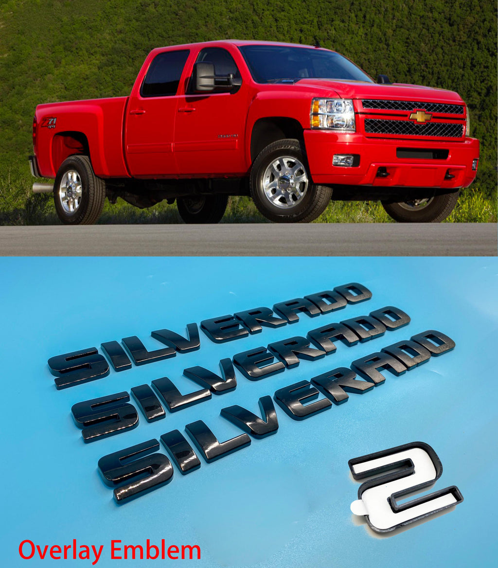 Overlay Gloss Black / Matte Black Doors Rear Emblems Fit 2007-2018 Silverado 1500 LTZ LT