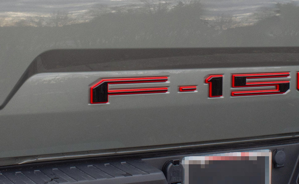 Black on Red Raised Tailgate Insert Letters Tailgate Letters Insert Plastic ABS Badge Fits 2018-2020 Ford F-150 F150 Tailgate