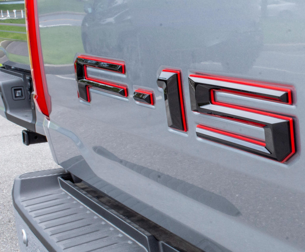 Black on Red Raised Tailgate Insert Letters Tailgate Letters Insert Plastic ABS Badge Fits 2021-2025 Ford F-150 F150 Tailgate/ Pro tailgate