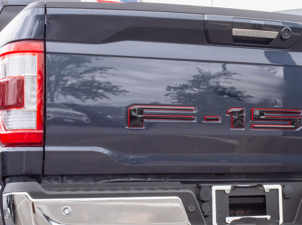 Black on Red Raised Tailgate Insert Letters Tailgate Letters Insert Plastic ABS Badge Fits 2021-2025 Ford F-150 F150 Tailgate/ Pro tailgate