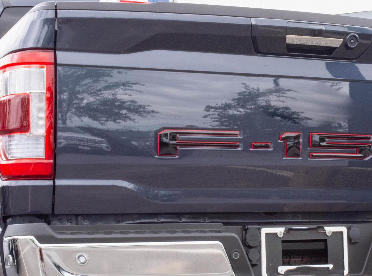 Black on Red Raised Tailgate Insert Letters Tailgate Letters Insert Plastic ABS Badge Fits 2021-2025 Ford F-150 F150 Tailgate/ Pro tailgate