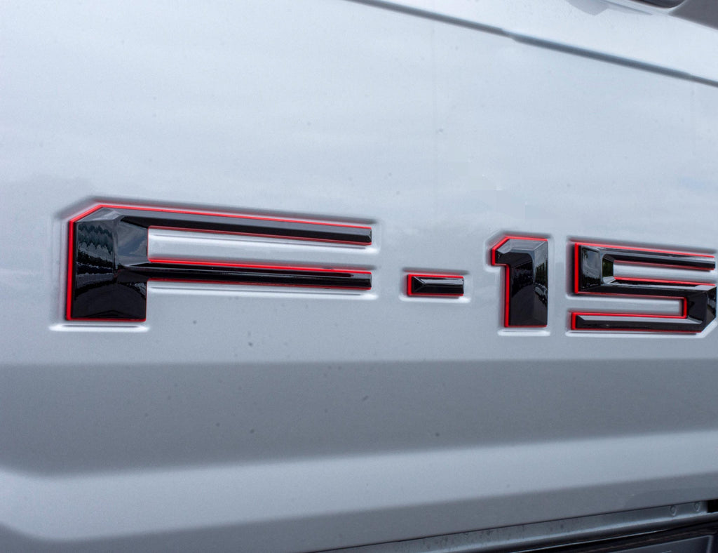 Black on Red Raised Tailgate Insert Letters Tailgate Letters Insert Plastic ABS Badge Fits 2021-2025 Ford F-150 F150 Tailgate/ Pro tailgate