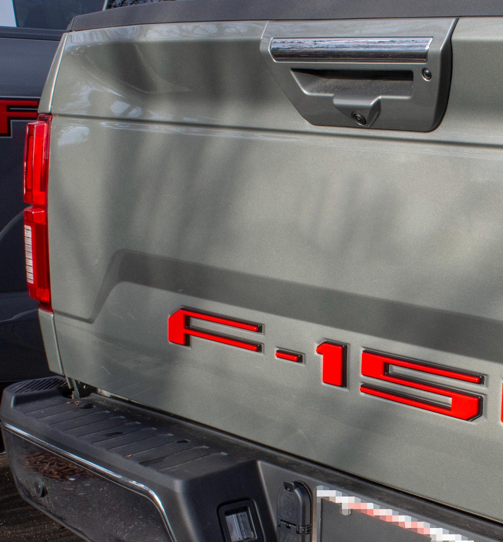 Red on Black Raised Tailgate Insert Letters Tailgate Letters Insert Plastic ABS Badge Fits 2018-2020 Ford F-150 F150 Tailgate