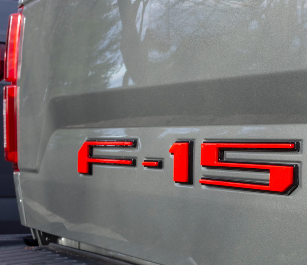 Red on Black Raised Tailgate Insert Letters Tailgate Letters Insert Plastic ABS Badge Fits 2018-2020 Ford F-150 F150 Tailgate