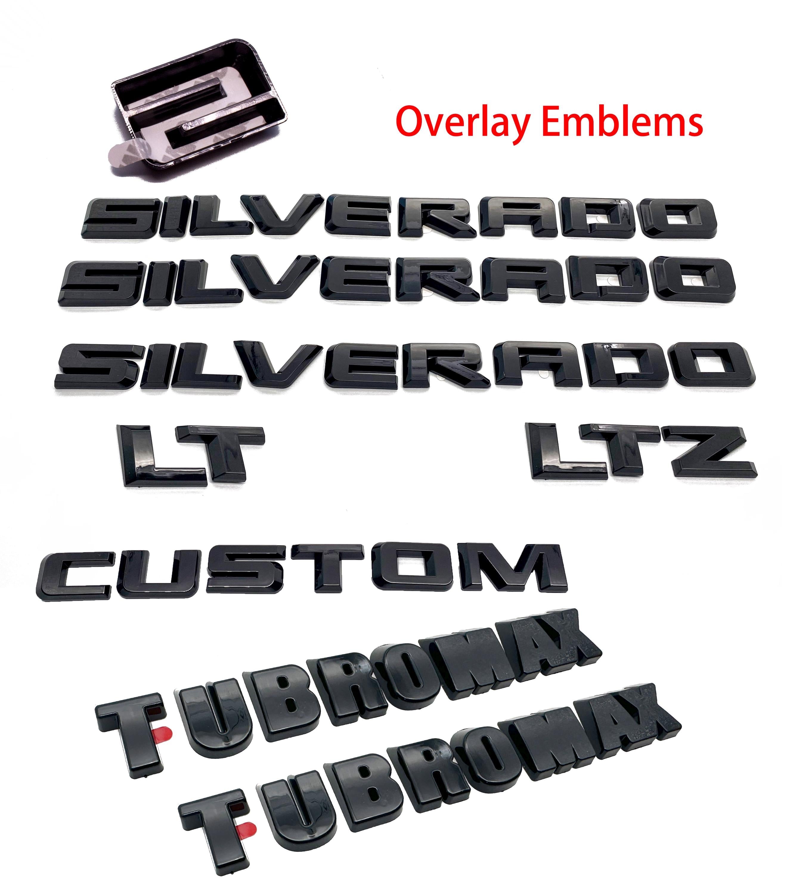Black Silverado TurboMax LT LTZ Custom Overlay Letters Emblem - Fits 2019-2025 Chevrolet Chevy Silverado 1500