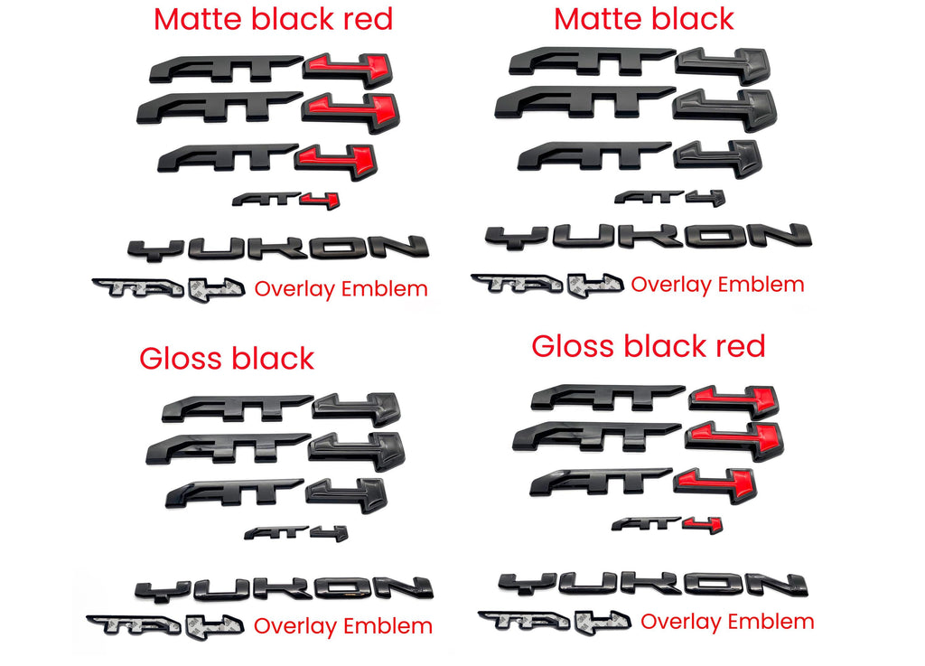 5Pcs Overlay Emblems Kit 2021-2025 Yukon AT4 Letters Emblem 3D Door Rear Nameplate